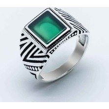 Takıhan  Yeşil Akik Taşlı Gümüş Erkek Yüzük