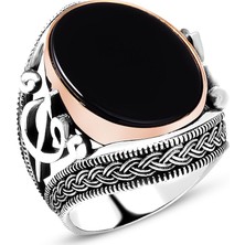 Takıhan  925 Ayar Gümüş Oniks Taşlı Elif Vav Erkek Yüzük