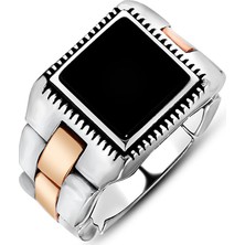 Takıhan  925 Ayar Gümüş Oniks Taşlı Oynar Kollu Yüzük