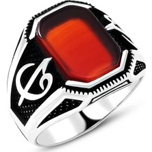 Takıhan  925 Ayar gümüş Elif Vav Detaylı Akik Taşlı Yüzük