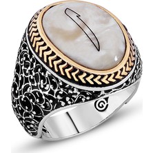 Takıhan  925 Ayar Gümüş Kırmızı Oval Sedef Taşlı Elif Erkek Yüzük