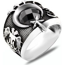 Takıhan  925 Ayar Gümüş Zirkon Taşlı Ay Yıldız Erkek Yüzük