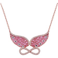 Takıhan  Pembe Melek Kanatlı Sonsuzluk Gümüş Kolye