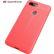 Case 4U Xiaomi Mi 8 Lite Kılıf Rugan Armor Deri Görünümlü Yüksek Kalite Silikon Niss - Kırmızı