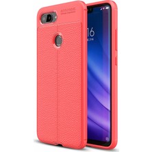 Case 4U Xiaomi Mi 8 Lite Kılıf Rugan Armor Deri Görünümlü Yüksek Kalite Silikon Niss - Kırmızı