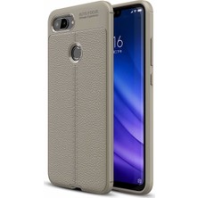 Case 4U Xiaomi Mi 8 Lite Kılıf Rugan Armor Deri Görünümlü Yüksek Kalite Silikon Niss - Gri