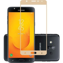 Microcase Samsung Galaxy J7 Duo Tam Kaplayan Çerçeveli Tempered Ekran Koruyucu  - Gold