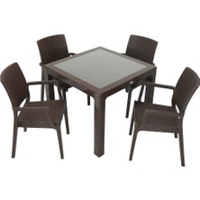 Mandella Rattan Elit 90X90 Elit Kollu Sandalye Camlı Masa Takımı