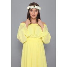 Moda Labio Babyshower Dökümlü Sarı Hamile Elbisesi