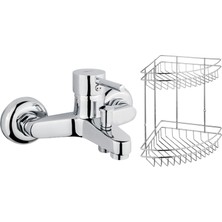 Tema Tulip Banyo Bataryası 61091+Metal Süngerlik 2'Li Köşe Raf 2'Li Set