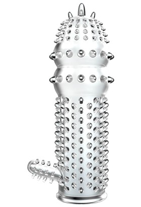 Baile Şeffaf Silikon Penis Kılıfı Kabartmalı Kristal Görünümlü Dildo