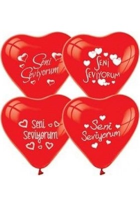 Balonpark 12 Adet Kırmızı Kalpli Seni Seviyorum Baskılı Balon Helyumla Uçan