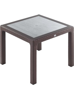 Novussi Rattan Camlı Masa 90x90 Kahve