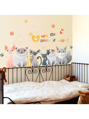 Crystal Kids Kedi Ailesi Ev ve Çocuk Odası Dekorasyonu Duvar Dekoru Sticker