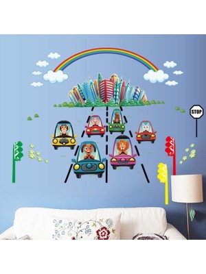 Crystal Kids Taşıtlar ve Gökkuşağı Erkek Çocuk Odası Dekorasyonu Duvar Dekoru Sticker