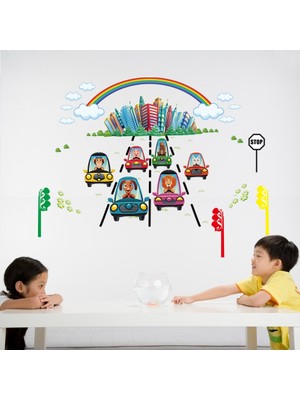 Crystal Kids Taşıtlar ve Gökkuşağı Erkek Çocuk Odası Dekorasyonu Duvar Dekoru Sticker