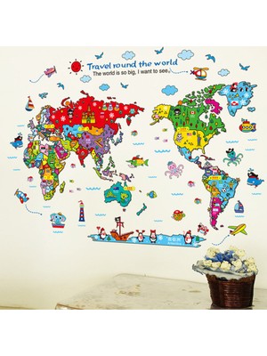 Crystal Kids Renkli Dünya Çocuk Haritası Atlas Duvar Dekoru Sticker