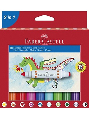 Faber-Castell 2IN1 Jumbo Keçeli Kalem Seti 10 Renkli Su Bazlı Kokusuz Çocuklar İçin