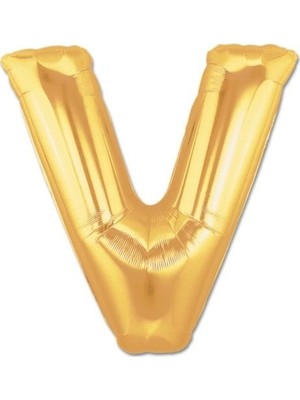 Balonpark Harf Folyo Balon V Harfi Büyük Boy Balon Altın Sarısı /Dore 100CM