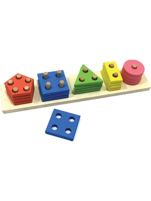 Okcu Hediyelik Ahşap Geometrik Şekiller Oyunu 5 Li Parça Eğitici Zeka Geliştirici Ahşap Malzeme