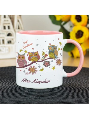 Hediyelen Sınıf Öğretmenine Hediye Baykuş Kupa Bardak - Pembe