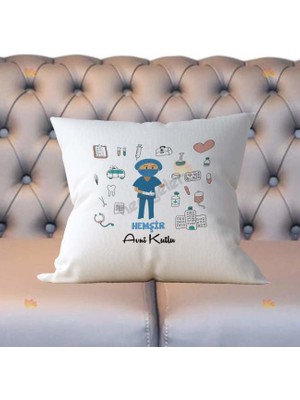 Hediyelen Hemşir Mavi Tasarım Yastık