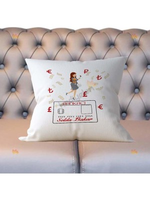 Hediyelen Bankacı Kadın Figür Kart Tasarım Yastık