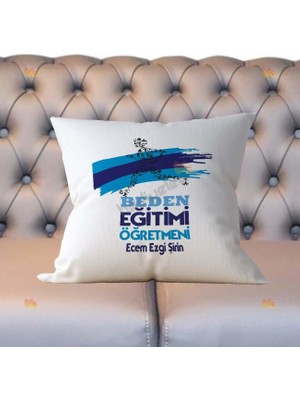 Hediyelen Beden Eğitimi Öğretmenine Hediye Mavi Tasarım Yastık