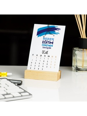 Hediyelen Beden Eğitimi Öğretmenine Hediye Mavi Tasarım Masa Takvimi