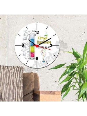 Hediyelen Kimya Öğretmeni Sarı Tasarım Duvar Saati