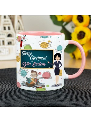 Hediyelen Türkçe Öğretmenine Hediye Kupa Bardak - Pembe