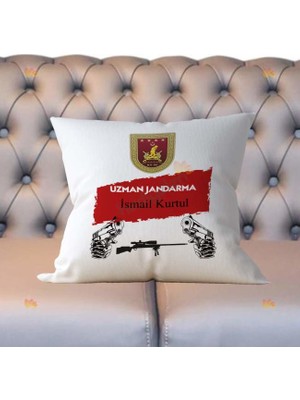 Hediyelen Uzman Jandarma Kırmızı Tasarım Yastık