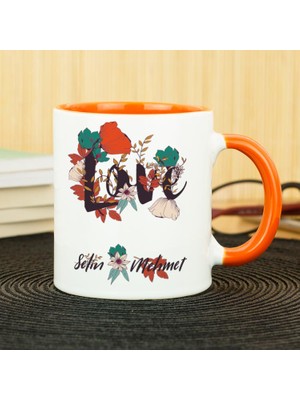 Hediyelen Love Çiçek Kupa Bardak - Turuncu