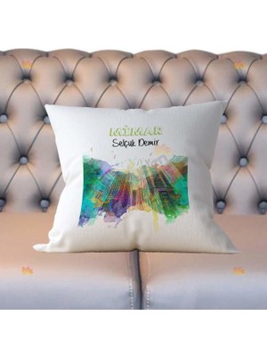 Hediyelen Mimar Çizim Yeşil Tasarım Yastık