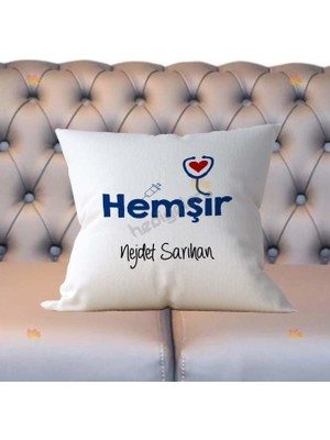 Hediyelen Hemşir Lacivert Tasarım Yastık