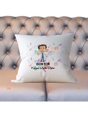 Hediyelen Doktor Erkek Figür Siyah Tasarım Yastık