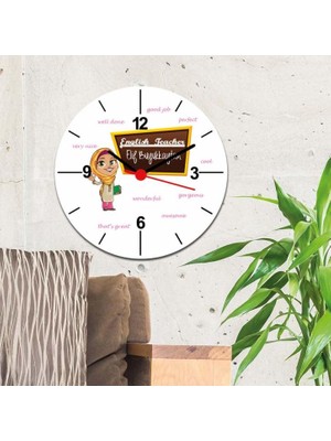 Hediyelen English Teacher Başörtülü Figür Duvar Saati