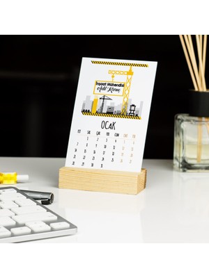 Hediyelen İnşaat Mühendisi Sarı Vinç Tasarım Masa Takvimi