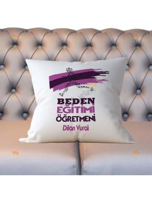 Hediyelen Beden Eğitimi Öğretmenine Hediye Mor Tasarım Yastık