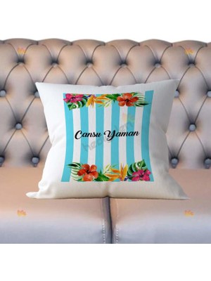 Hediyelen Çiçek Mavi Tasarım Yastık