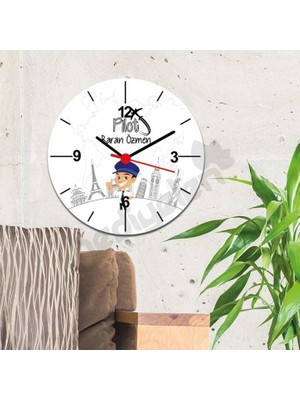 Hediyelen Pilot Uçak Tasarım Duvar Saati