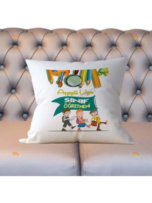 Hediyelen Sınıf Öğretmenine Hediye Sarı Tasarım Yastık