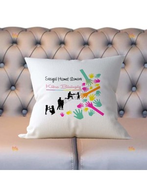 Hediyelen Sosyal Hizmet Uzmanı Pembe Tasarım Yastık