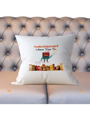 Hediyelen Tarih Öğretmenine Hediye Turuncu Tasarım Yastık