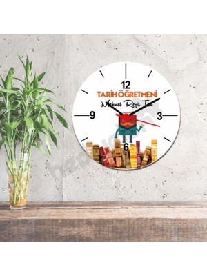 Hediyelen Tarih Öğretmenine Hediye Turuncu Tasarım Duvar Saati