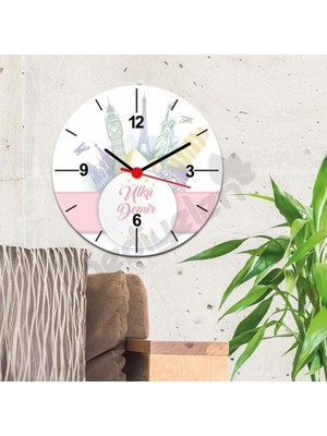Hediyelen Turizm Pembe Tasarım Duvar Saati