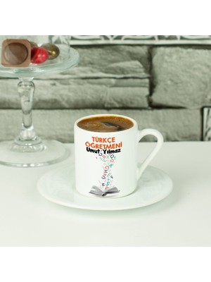 Hediyelen Türkçe Öğretmenine Hediye Turuncu Tasarım Kahve Fincanı