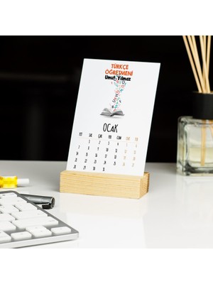Hediyelen Türkçe Öğretmenine Hediye Turuncu Tasarım Masa Takvimi