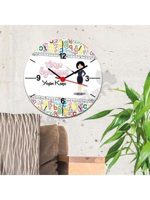 Hediyelen Türkçe Öğretmenine Hediye Pembe Tasarım Duvar Saati