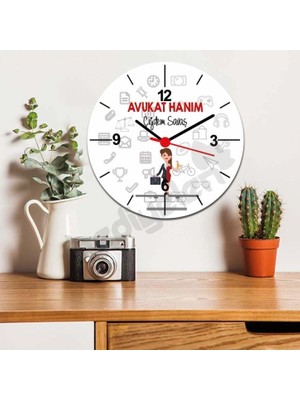 Hediyelen Avukat Hanım Kırmızı Tasarım Duvar Saati